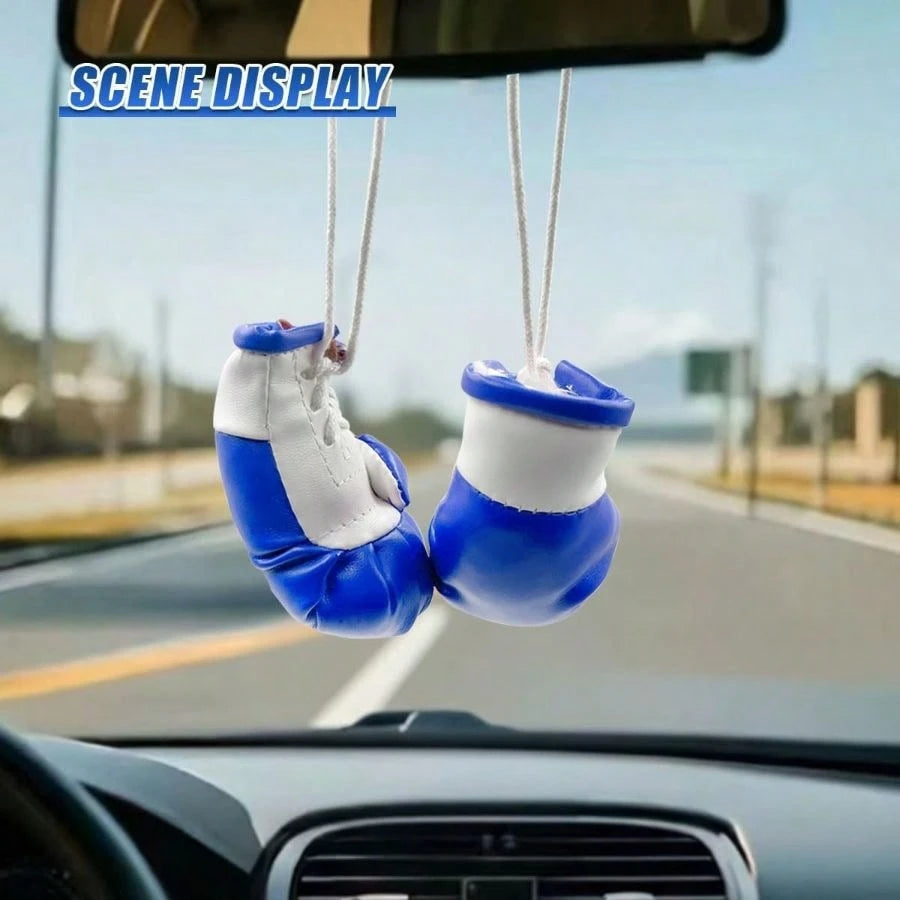 Boxing Gloves Car Rearview Mirror Charm, Cool Leather Gloves Boxing Automotive Interior Hanging Ornament, Vehicle Pendant Decoration Home, Party (Blue)