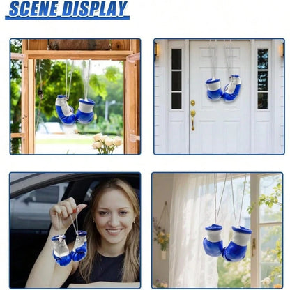 Boxing Gloves Car Rearview Mirror Charm, Cool Leather Gloves Boxing Automotive Interior Hanging Ornament, Vehicle Pendant Decoration Home, Party (Blue)