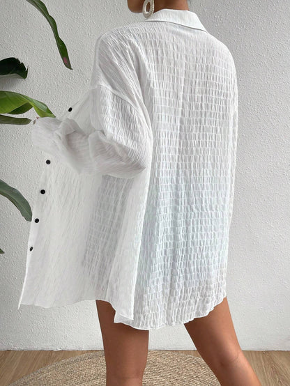 Breezaya Drop Shoulder Button Front Kimono,Long Sleeve Tops Fall Cloth For Women