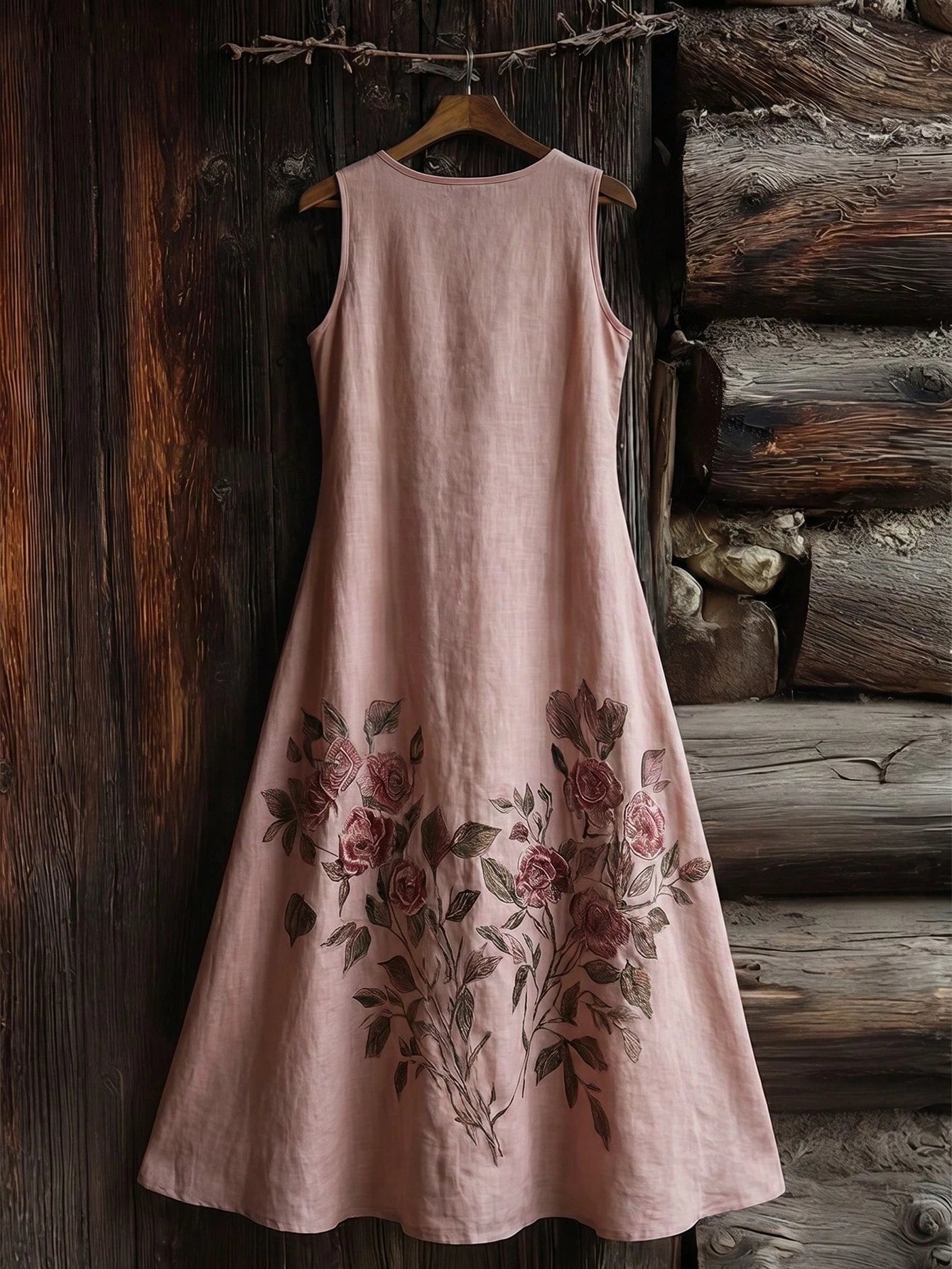 Breezaya Pink Fabric Printed V-Neck Pocket Fit & Flare Women's Sleeveless Dress, Pink Dress, Women's Holiday Dress, Vacation Outfit