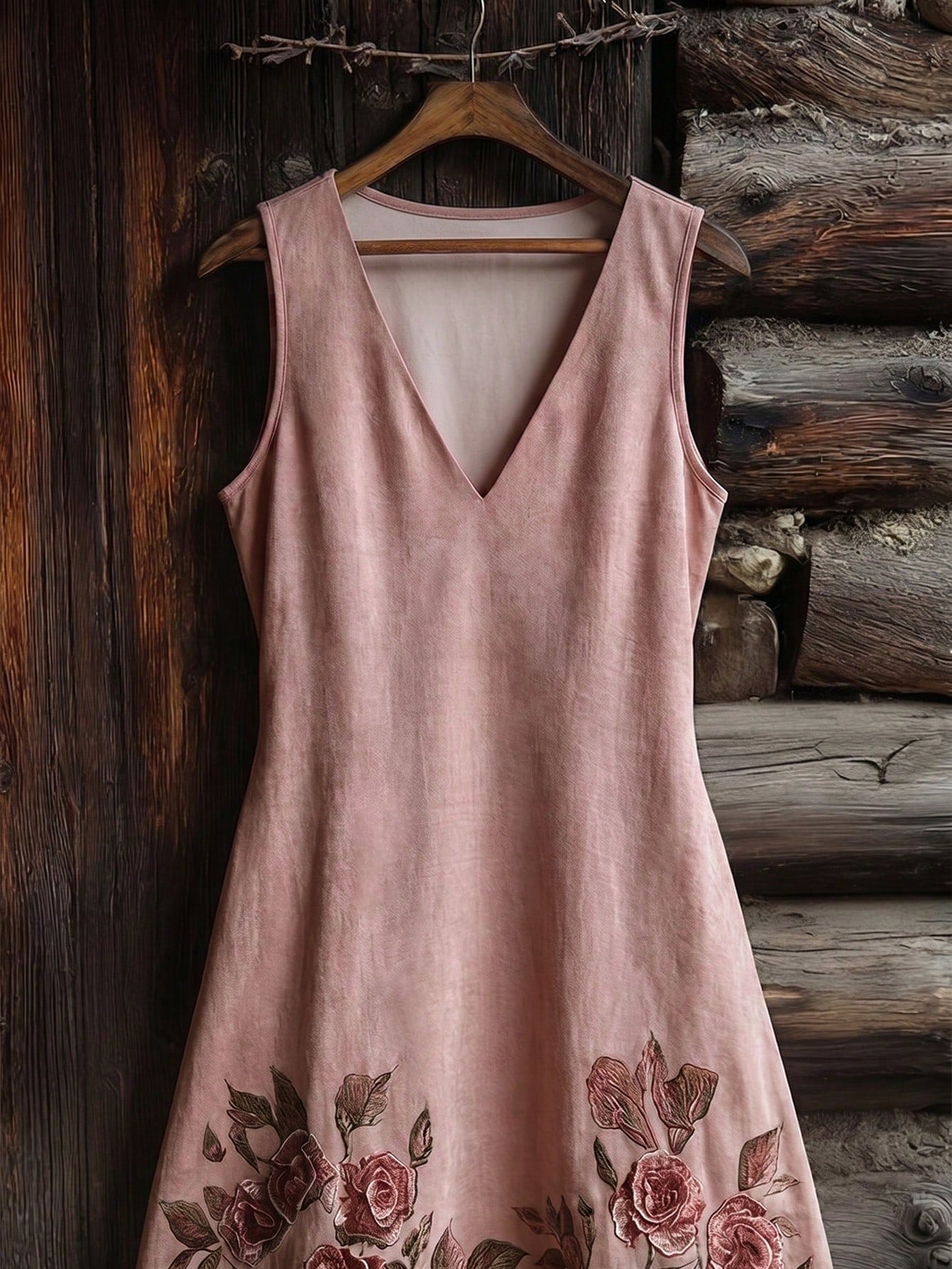 Breezaya Pink Fabric Printed V-Neck Pocket Fit & Flare Women's Sleeveless Dress, Pink Dress, Women's Holiday Dress, Vacation Outfit