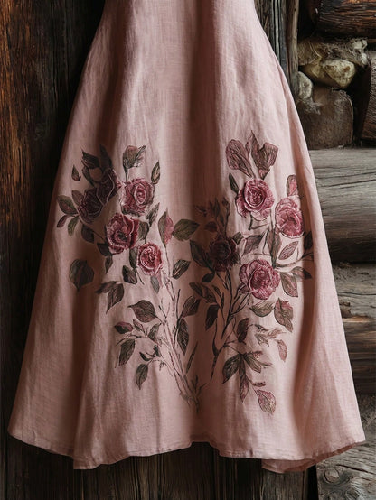 Breezaya Pink Fabric Printed V-Neck Pocket Fit & Flare Women's Sleeveless Dress, Pink Dress, Women's Holiday Dress, Vacation Outfit