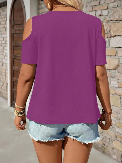 Breezaya Plus Size Women's Solid Color Off-Shoulder Short Sleeve Casual T-Shirt