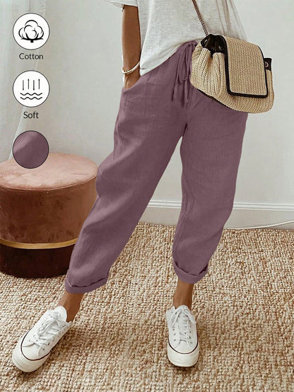 Breezaya Women Loose Drawstring Hemming Cuffed Casual Cropped Pants
