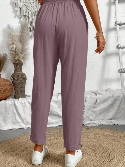 Breezaya Women Loose Drawstring Hemming Cuffed Casual Cropped Pants