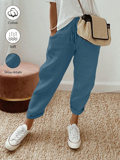 Breezaya Women Loose Drawstring Hemming Cuffed Casual Cropped Pants