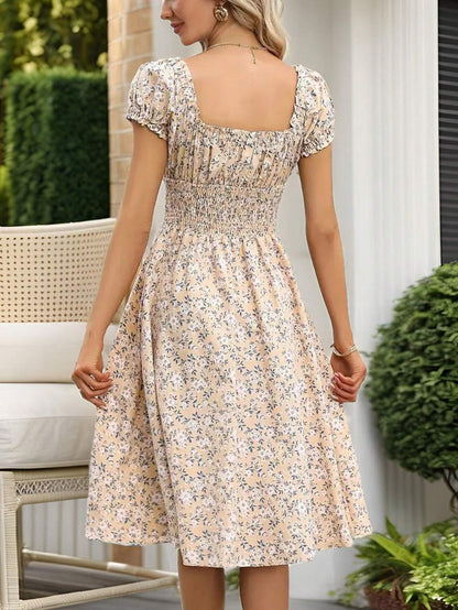 Breezaya Women's Ditsy Floral V-Neck Waist-Tied Dress Maxi Women Outfit