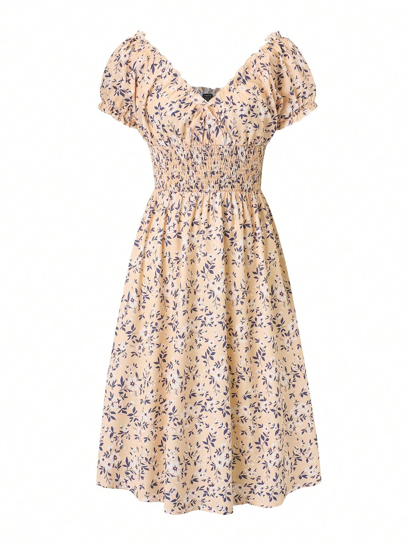 Breezaya Women's Ditsy Floral V-Neck Waist-Tied Dress Maxi Women Outfit