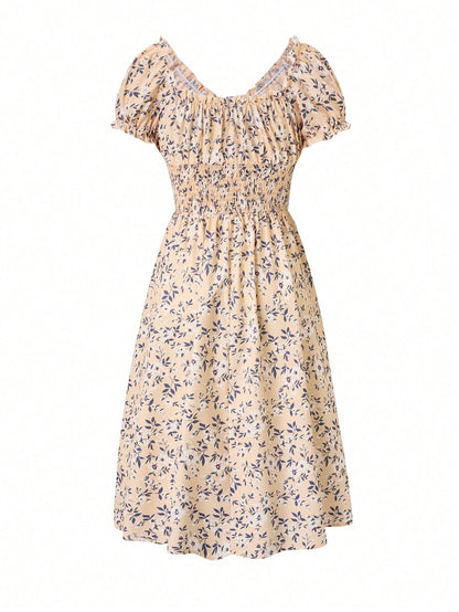 Breezaya Women's Ditsy Floral V-Neck Waist-Tied Dress Maxi Women Outfit