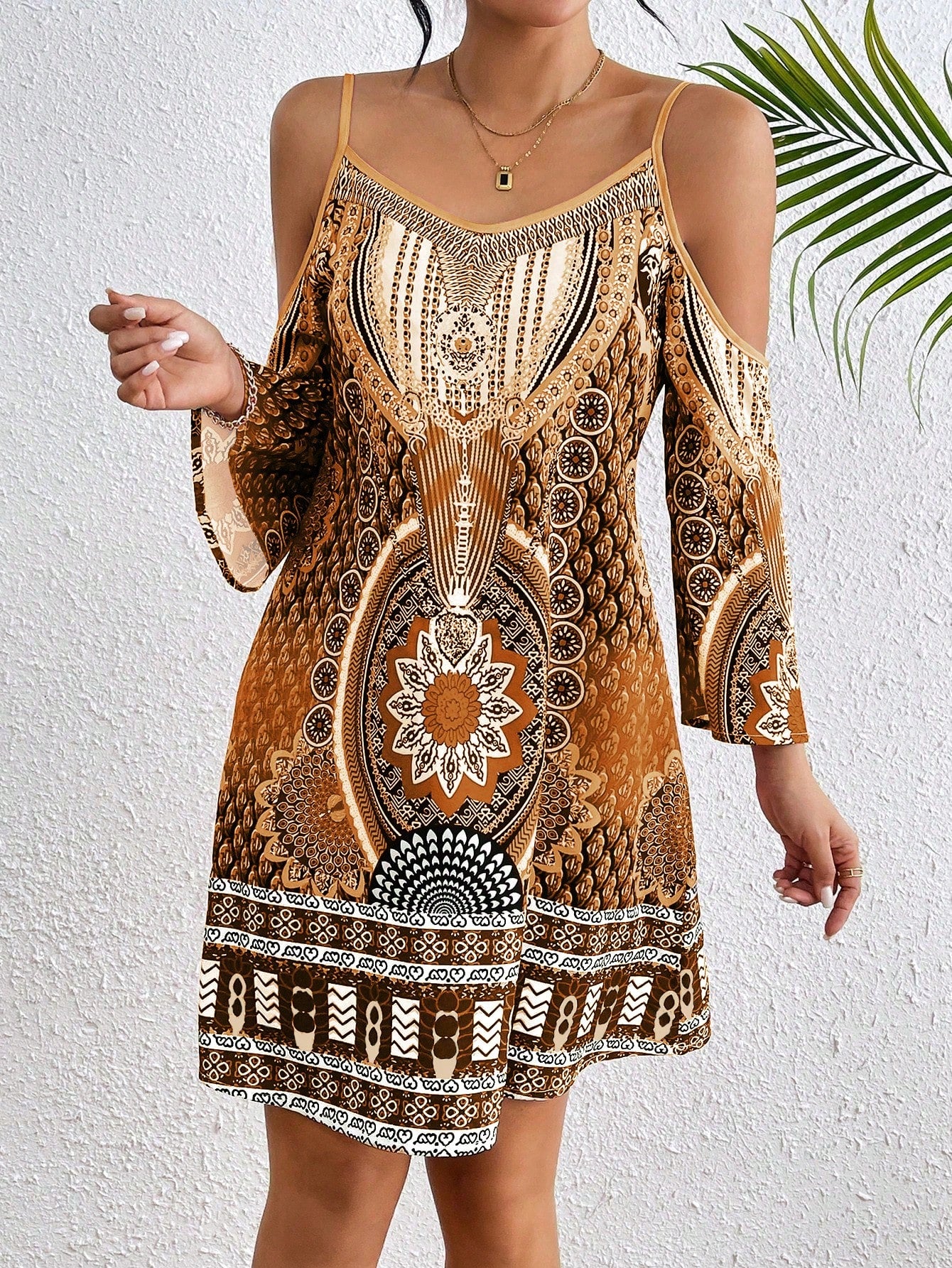 Breezaya Women Vintage Style Print Off Shoulder Dress Vacation Beach Outfit