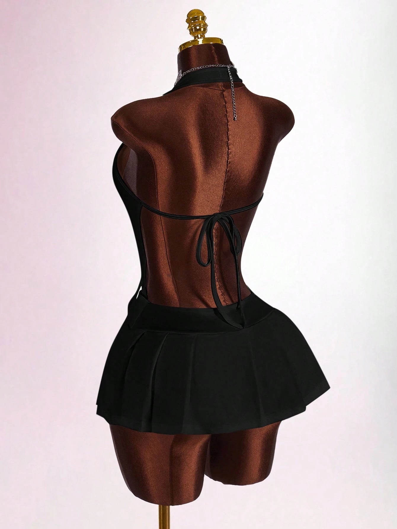 Bumpella Y2k Clothes Women White Summer 70s Club Party Outfit Deep V-Neck Backless Metal Belt Buckle High Slit Pleated Form-Fitting Mini Jumpsuit Dress Kawaii