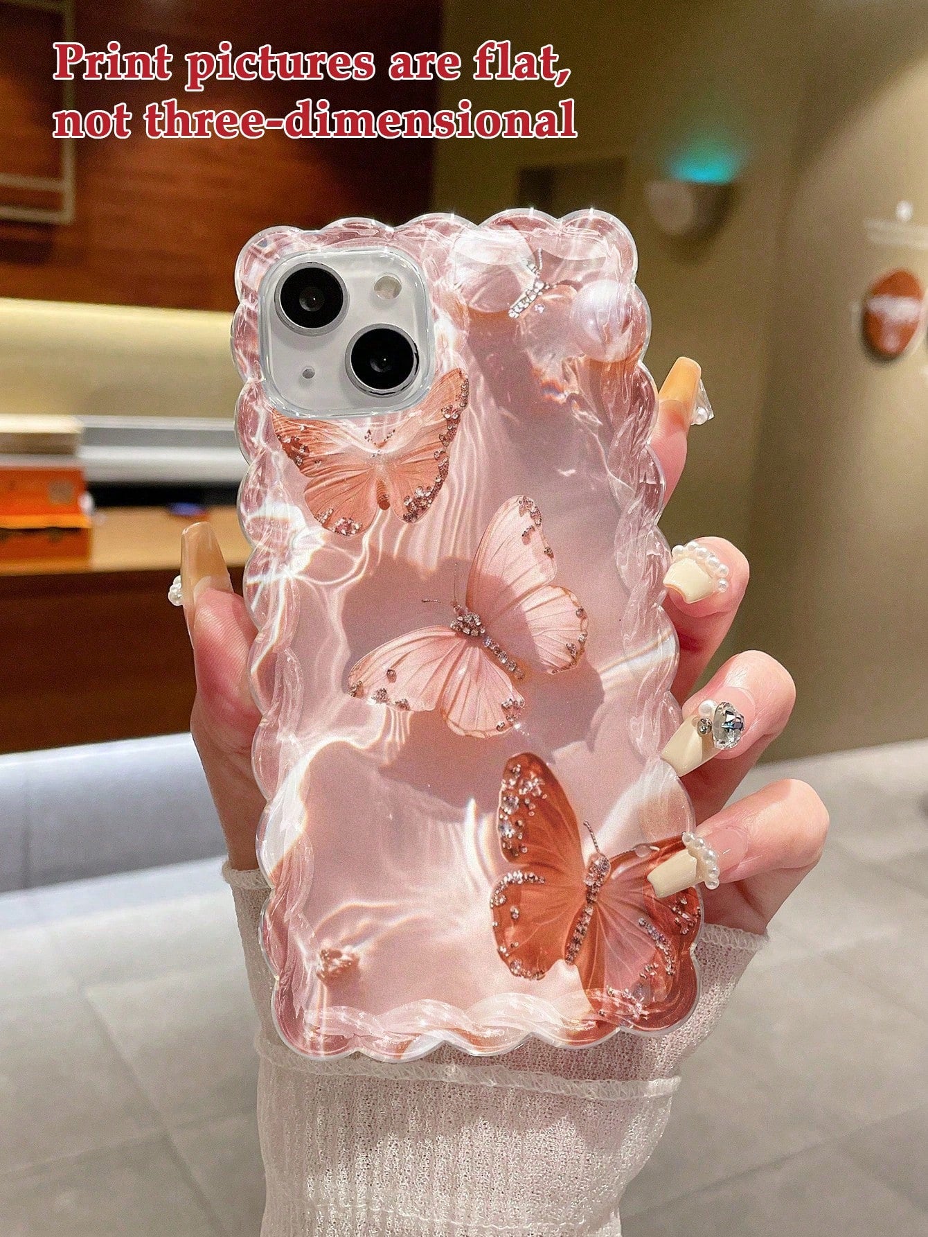 Butterfly Print Braided Ruffles Edge Fashion Protective Phone Case Suitable For IPhone16/16 IPhone15/New IPhone14/12PROMAX/13PROMAX/14PROMAX/Braided Print Shockproof Creative Phone Case For XR/7/8, P