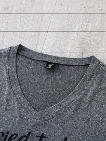 Calvaya Plus Size V-Neck Short Sleeve Letter Print Casual T-Shirt Women Graphic Tee Top For Summer