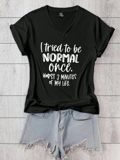 Calvaya Plus Size V-Neck Short Sleeve Letter Print Casual T-Shirt Women Graphic Tee Top For Summer