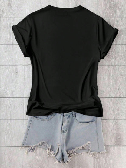 Calvaya Plus Size V-Neck Short Sleeve Letter Print Casual T-Shirt Women Graphic Tee Top For Summer