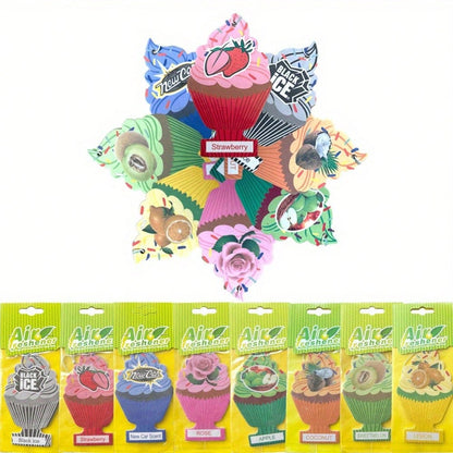 Car Air Fresheners With In 8-16pcs Sets- Designed In A Hanging Ice Cream Shape, Which Can Be Used To Decorate The Rearview Mirror Of The Car.