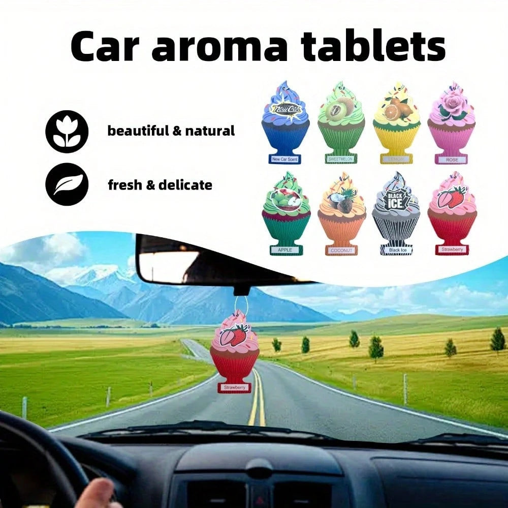 Car Air Fresheners With In 8-16pcs Sets- Designed In A Hanging Ice Cream Shape, Which Can Be Used To Decorate The Rearview Mirror Of The Car.