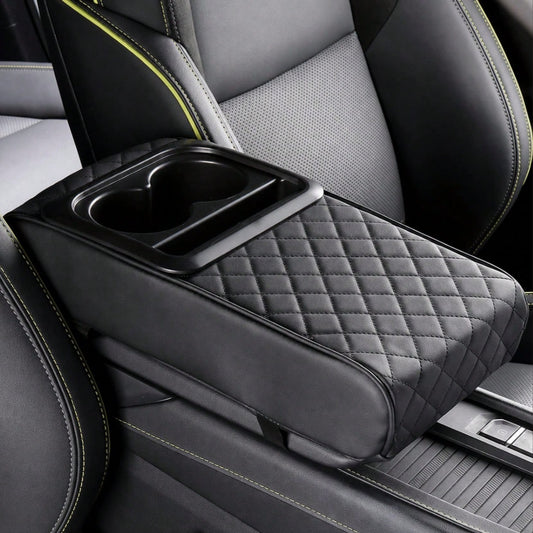 Car Armrest Mat, Car Center Armrest Mat With 2 Cup Holders, PU Leather Armrest Mat, Portable Car Armrest Pillowcase, Booster Seat, Girlfriend Gift, Car Accessories, Women's Car Accessories, Car Decora