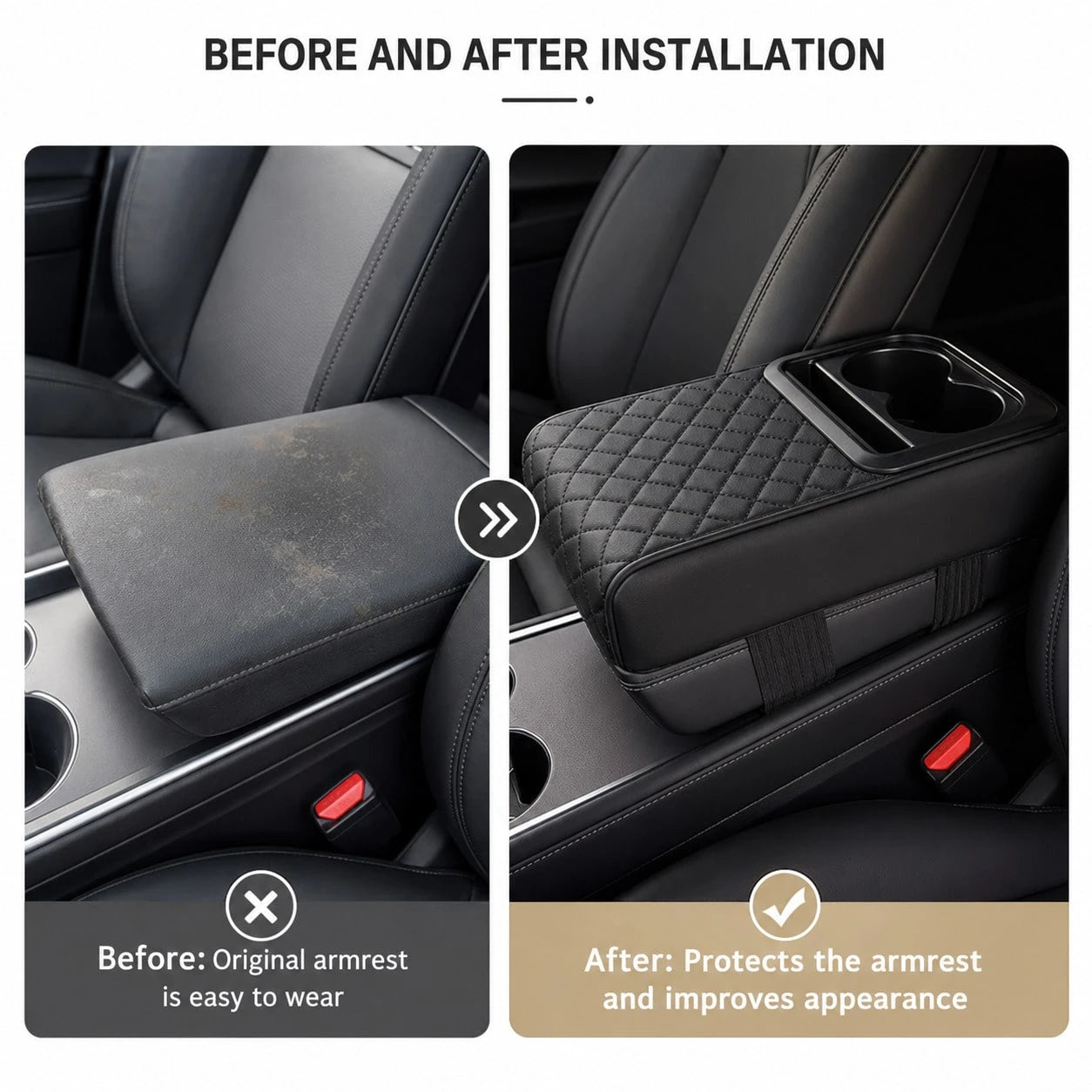 Car Armrest Mat, Car Center Armrest Mat With 2 Cup Holders, PU Leather Armrest Mat, Portable Car Armrest Pillowcase, Booster Seat, Girlfriend Gift, Car Accessories, Women's Car Accessories, Car Decora