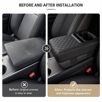 Car Armrest Mat, Car Center Armrest Mat With 2 Cup Holders, PU Leather Armrest Mat, Portable Car Armrest Pillowcase, Booster Seat, Girlfriend Gift, Car Accessories, Women's Car Accessories, Car Decora