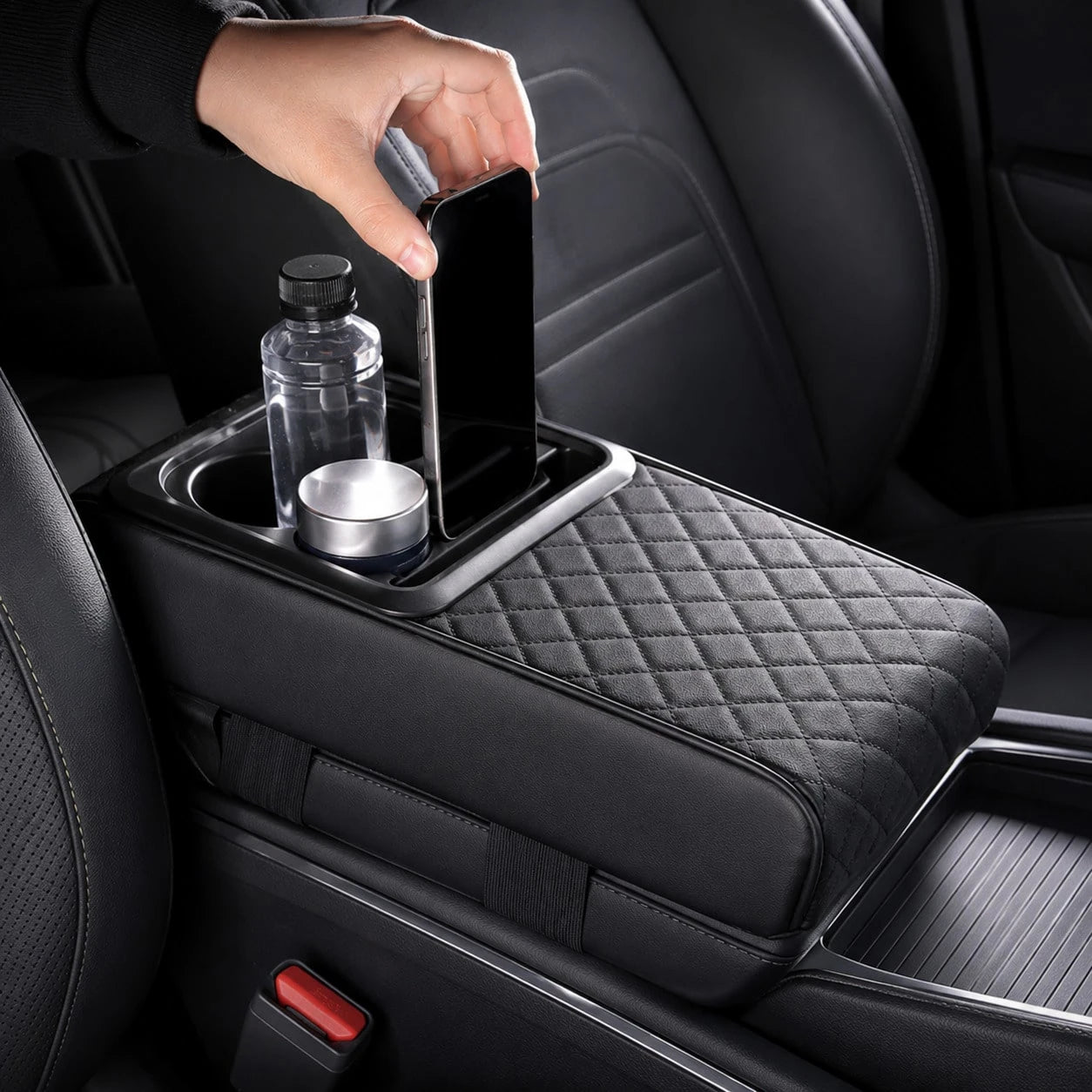 Car Armrest Mat, Car Center Armrest Mat With 2 Cup Holders, PU Leather Armrest Mat, Portable Car Armrest Pillowcase, Booster Seat, Girlfriend Gift, Car Accessories, Women's Car Accessories, Car Decora