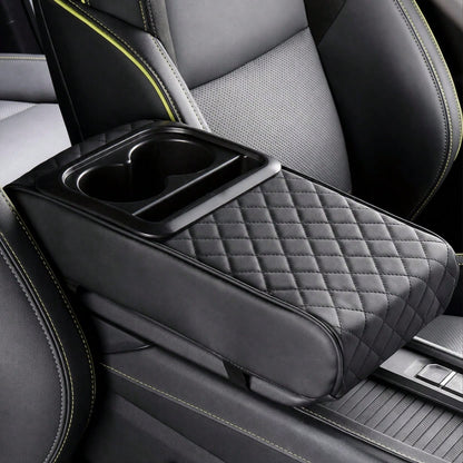 Car Armrest Mat, Car Center Armrest Mat With 2 Cup Holders, PU Leather Armrest Mat, Portable Car Armrest Pillowcase, Booster Seat, Girlfriend Gift, Car Accessories, Women's Car Accessories, Car Decora