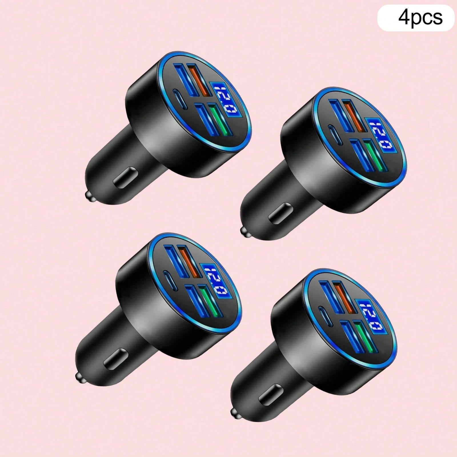 Car Charger (4-Pack): Digital Display Multi-USB Quick Charge Lighter Adapter – Fast Charging For Smartphones/Overload Protection| Ideal For Commutes & Long Drives Suitable For Daily Commute, Long Dri