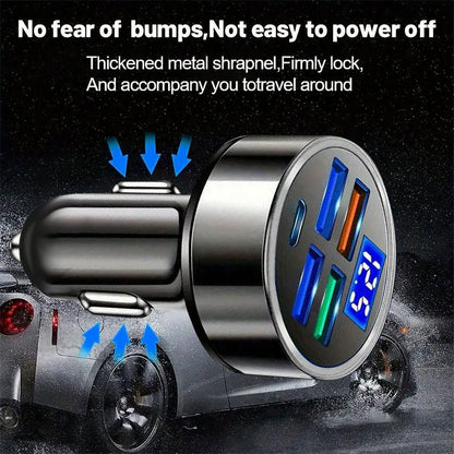 Car Charger (4-Pack): Digital Display Multi-USB Quick Charge Lighter Adapter – Fast Charging For Smartphones/Overload Protection| Ideal For Commutes & Long Drives Suitable For Daily Commute, Long Dri