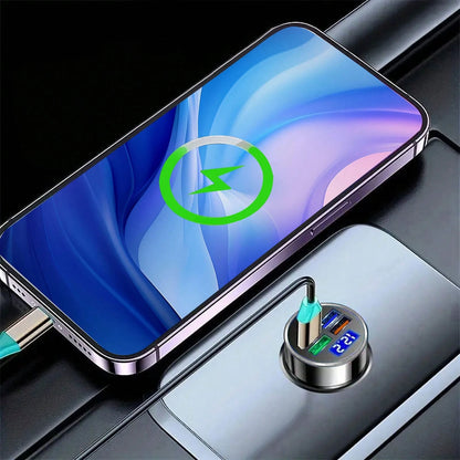 Car Charger (4-Pack): Digital Display Multi-USB Quick Charge Lighter Adapter – Fast Charging For Smartphones/Overload Protection| Ideal For Commutes & Long Drives Suitable For Daily Commute, Long Dri