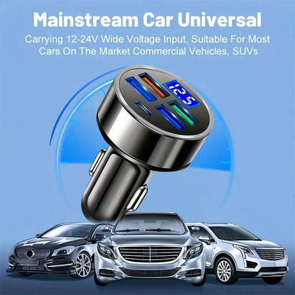 Car Charger (4-Pack): Digital Display Multi-USB Quick Charge Lighter Adapter – Fast Charging For Smartphones/Overload Protection| Ideal For Commutes & Long Drives Suitable For Daily Commute, Long Dri