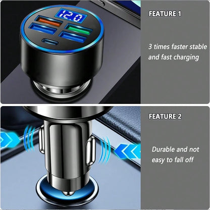 Car Charger (4-Pack): Digital Display Multi-USB Quick Charge Lighter Adapter – Fast Charging For Smartphones/Overload Protection| Ideal For Commutes & Long Drives Suitable For Daily Commute, Long Dri