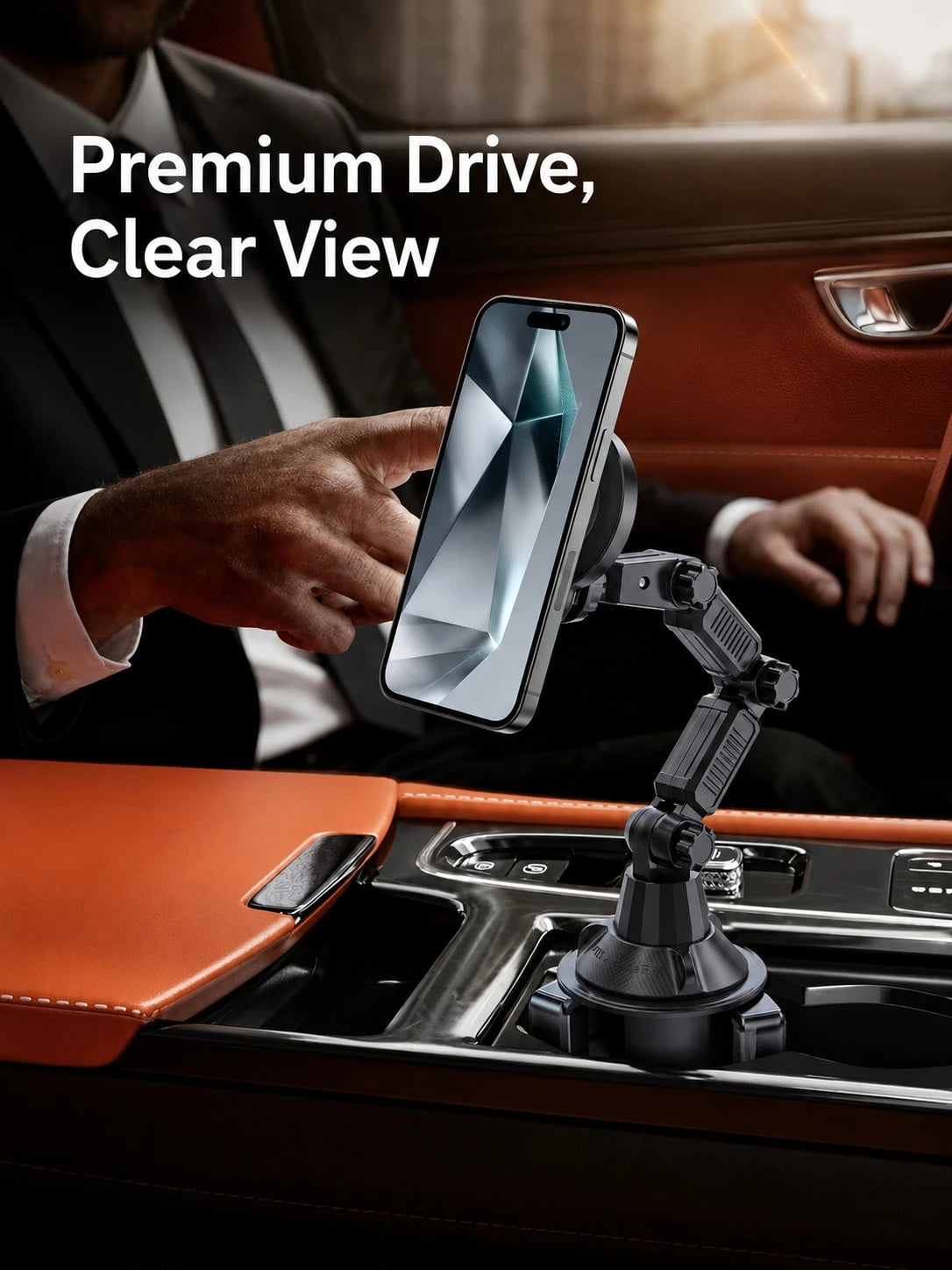 Car Cup Holder Magnetic Phone Mount, Adjustable Multi-Joint Arm MagSafe Car Phone Holder, 360° Rotating Stable Cup Base Phone Mount, Hands-Free Navigation Universal Car Dashboard Smartphone Holder