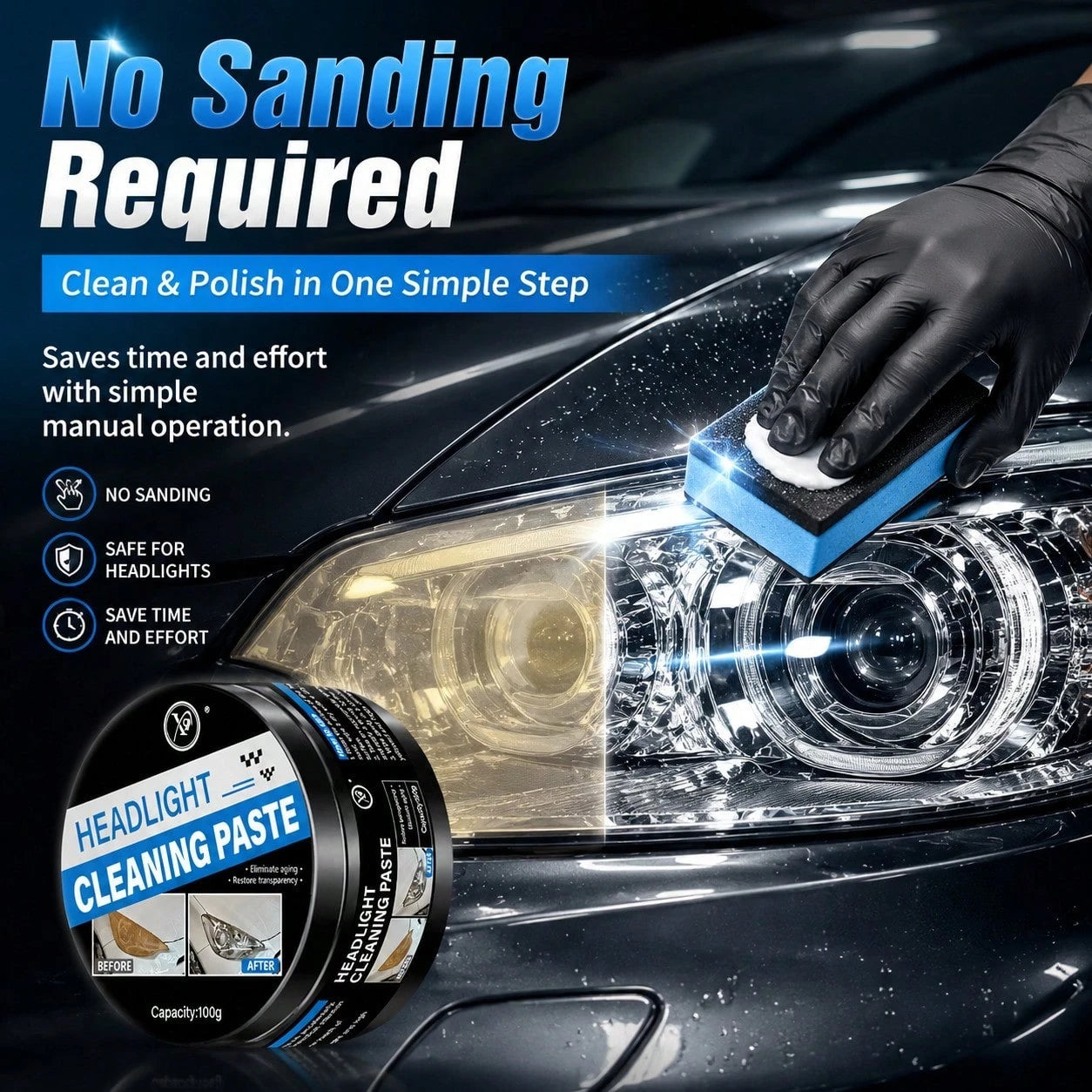 Car Headlight Restoration Kit, Ceramic Headlight Cleaner & Restorer, Removes Scratches,Oxidation & Yellowing, Nano Coating With Sponge Applicator For All Car Lamps, Long-LastingClear Finish Headlight