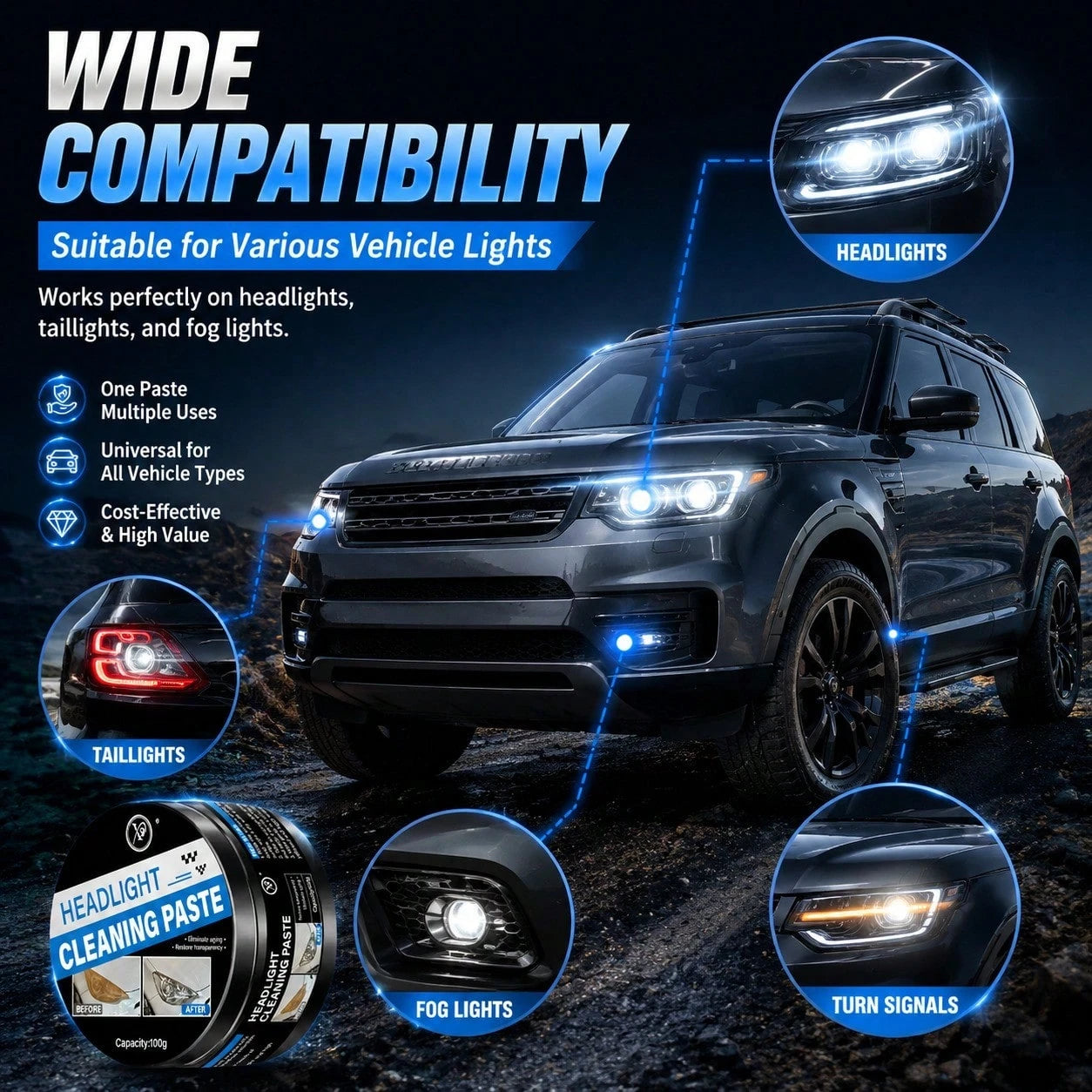 Car Headlight Restoration Kit, Ceramic Headlight Cleaner & Restorer, Removes Scratches,Oxidation & Yellowing, Nano Coating With Sponge Applicator For All Car Lamps, Long-LastingClear Finish Headlight