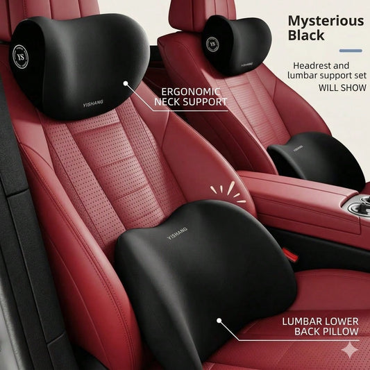 Car Headrest And Lumbar Support Set| Comfort Upgrade| Ergonomic Fit Design| High-Density Foam Padding| Comfortable Long-Distance Driving| Includes 1 Headrest + 1 Lumbar Support