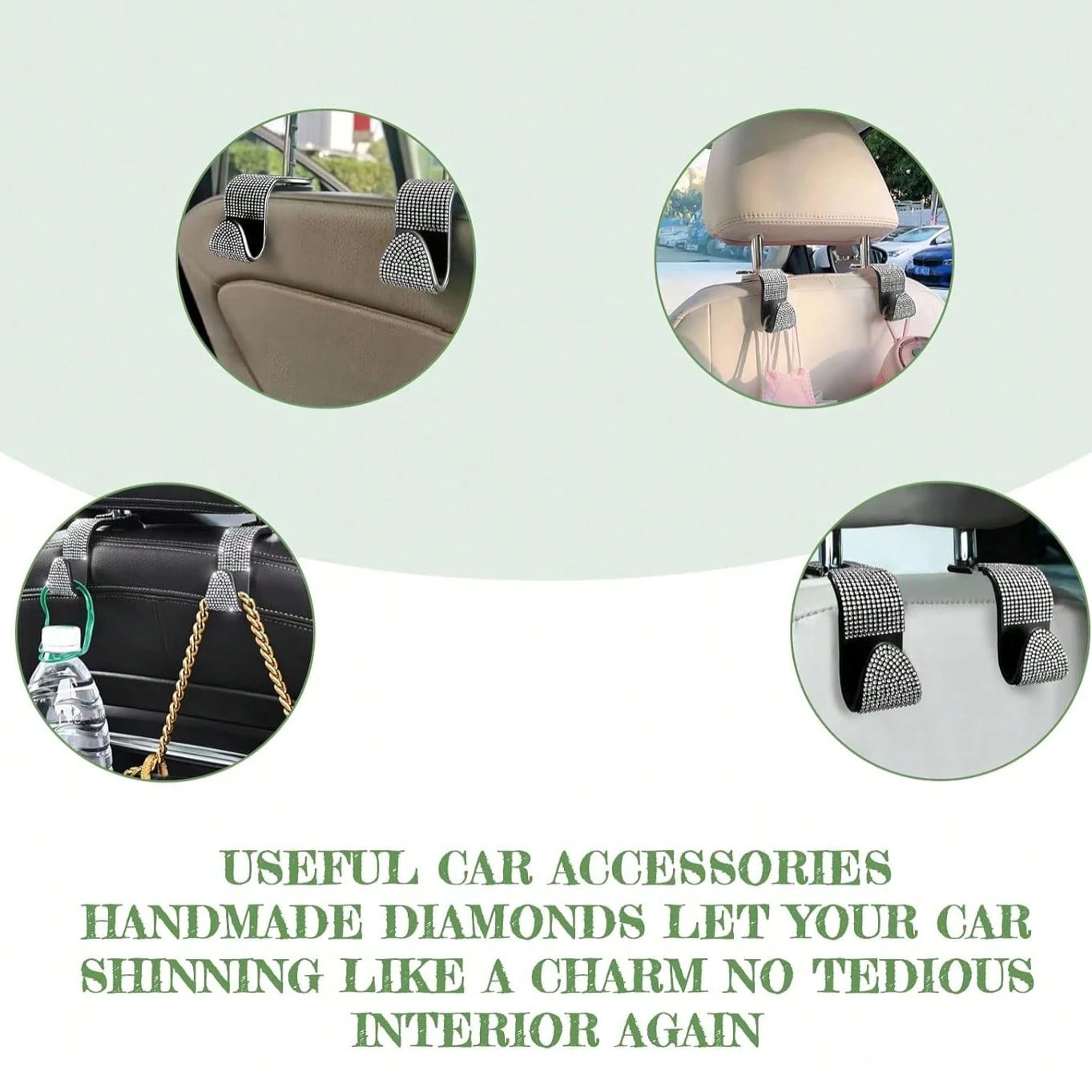 Car Interior 4pcs Glittering Car Hook, Car Seat Headrest Multifunctional Hook, Universal Car Interior Accessories, Crystal Rear Seat Rack For Men And Women Storage Finishing Bag, Car Accessories Car H