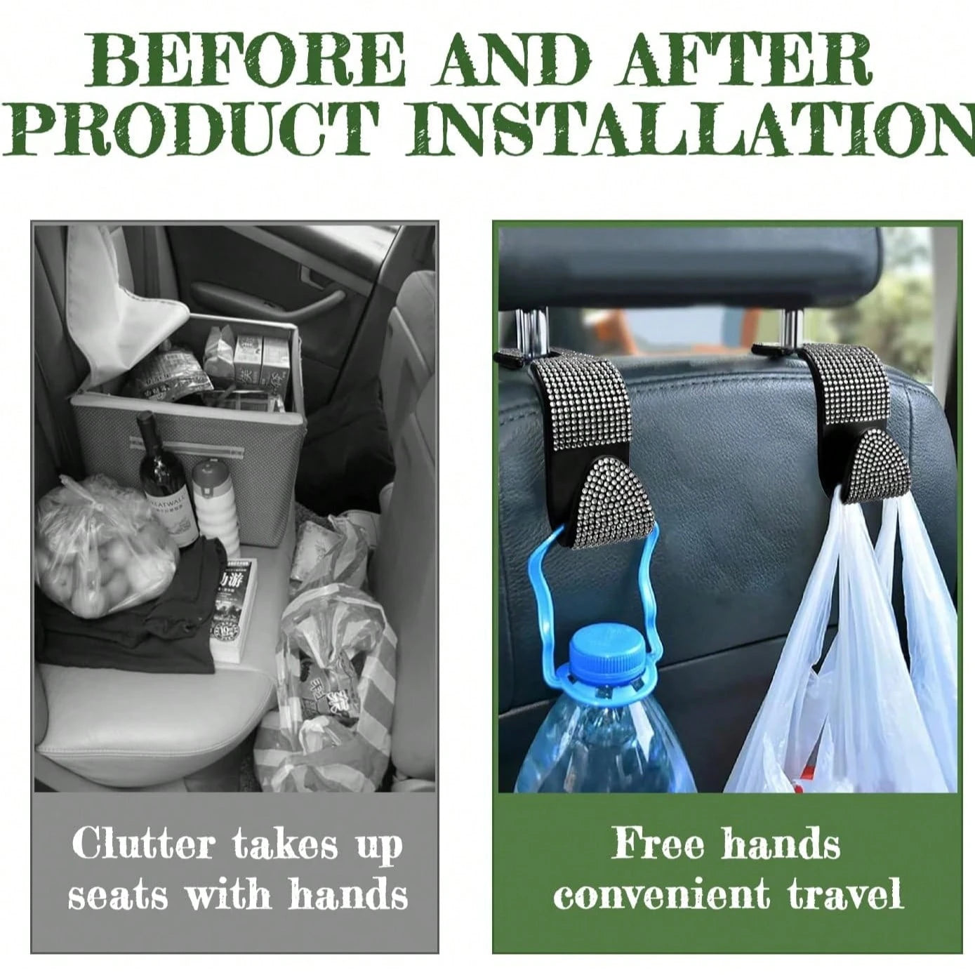 Car Interior 4pcs Glittering Car Hook, Car Seat Headrest Multifunctional Hook, Universal Car Interior Accessories, Crystal Rear Seat Rack For Men And Women Storage Finishing Bag, Car Accessories Car H