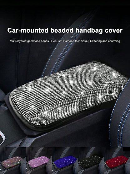 Car Interior Decor Creative Rhinestone Armrest Box Pad Full Rhinestone Armrest Protector Cover Hot-Stamping Rhinestone Universal Armrest Pad