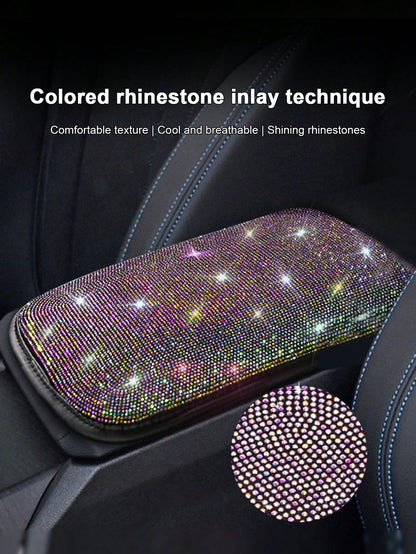 Car Interior Decor Creative Rhinestone Armrest Box Pad Full Rhinestone Armrest Protector Cover Hot-Stamping Rhinestone Universal Armrest Pad