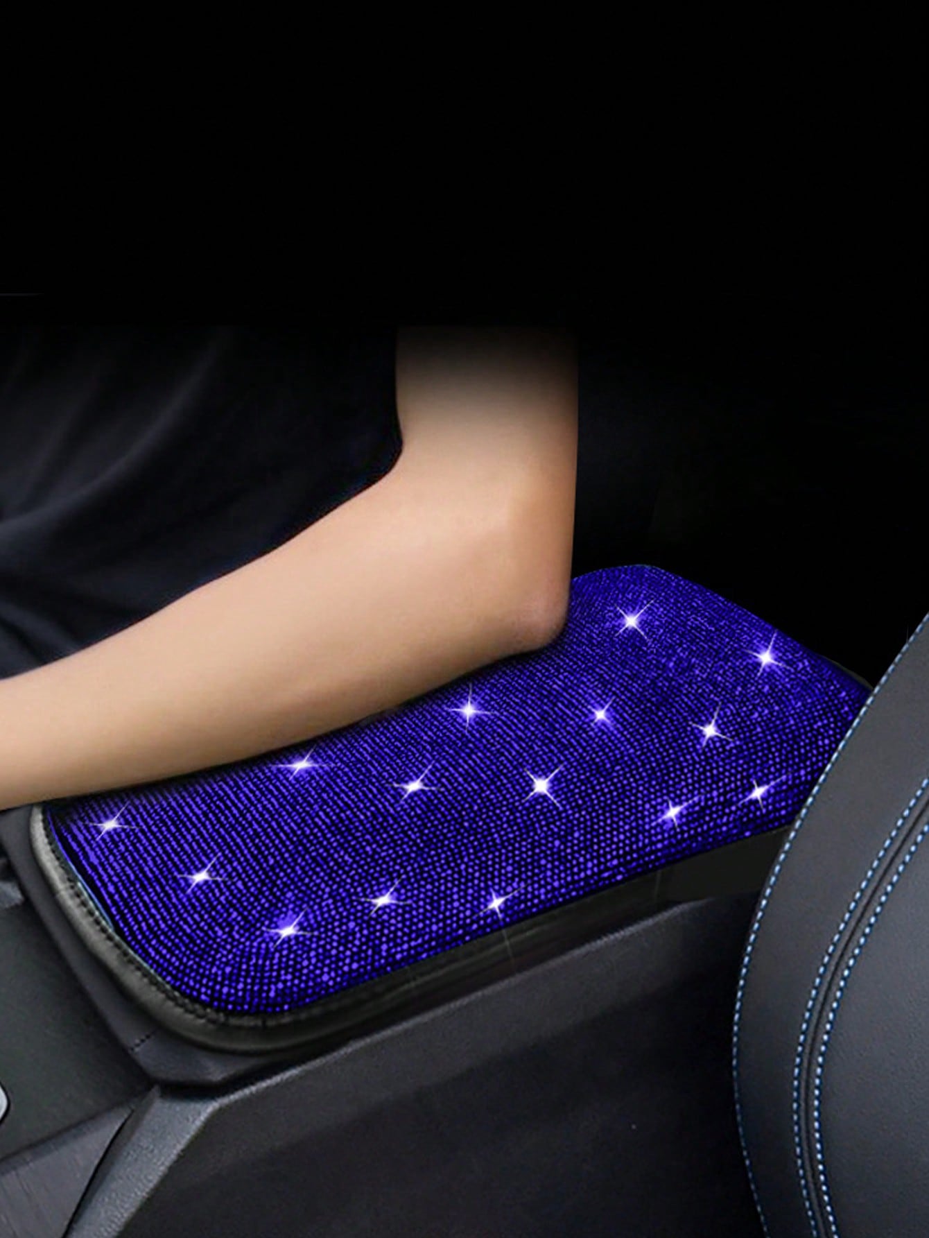 Car Interior Decor Creative Rhinestone Armrest Box Pad Full Rhinestone Armrest Protector Cover Hot-Stamping Rhinestone Universal Armrest Pad
