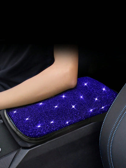 Car Interior Decor Creative Rhinestone Armrest Box Pad Full Rhinestone Armrest Protector Cover Hot-Stamping Rhinestone Universal Armrest Pad