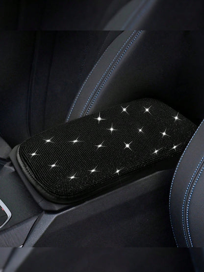 Car Interior Decor Creative Rhinestone Armrest Box Pad Full Rhinestone Armrest Protector Cover Hot-Stamping Rhinestone Universal Armrest Pad