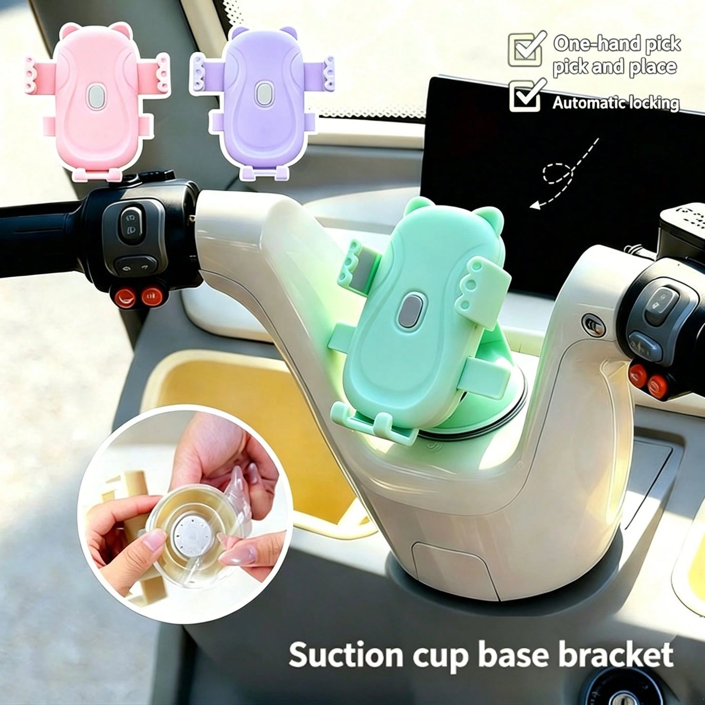 Car Phone Holder One Hand Release Automatic Clamping Suction Cup Base Adjustable Phone Mount For Car Truck SUV Dashboard Windshield