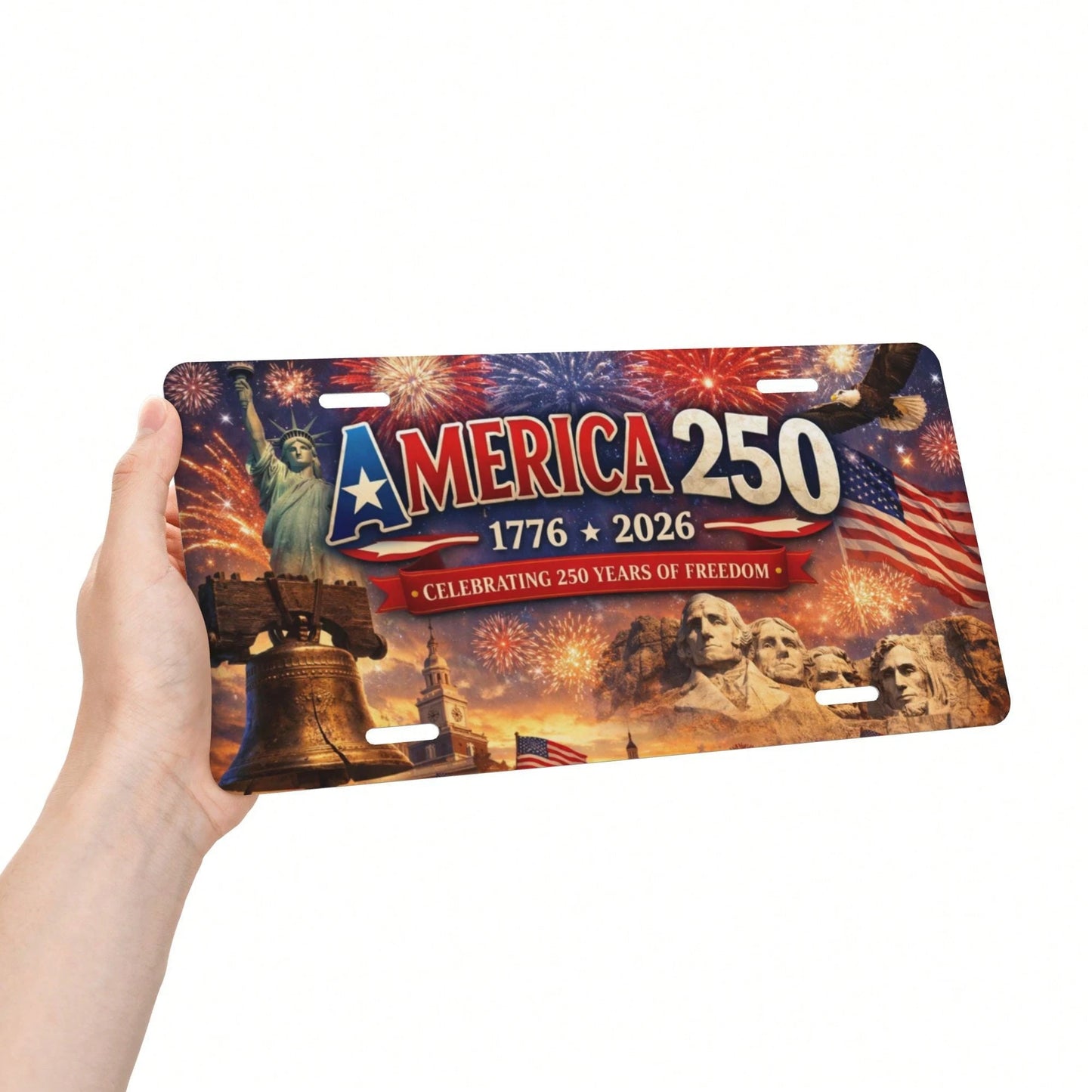 Car Plate For Decorative Purposes Only- 1 Piece 2D Flat Plate Designed For Men's And Women's License Plate Covers And Frames, 250th Anniversary American Front License Plate, Aluminum Decorative Plate