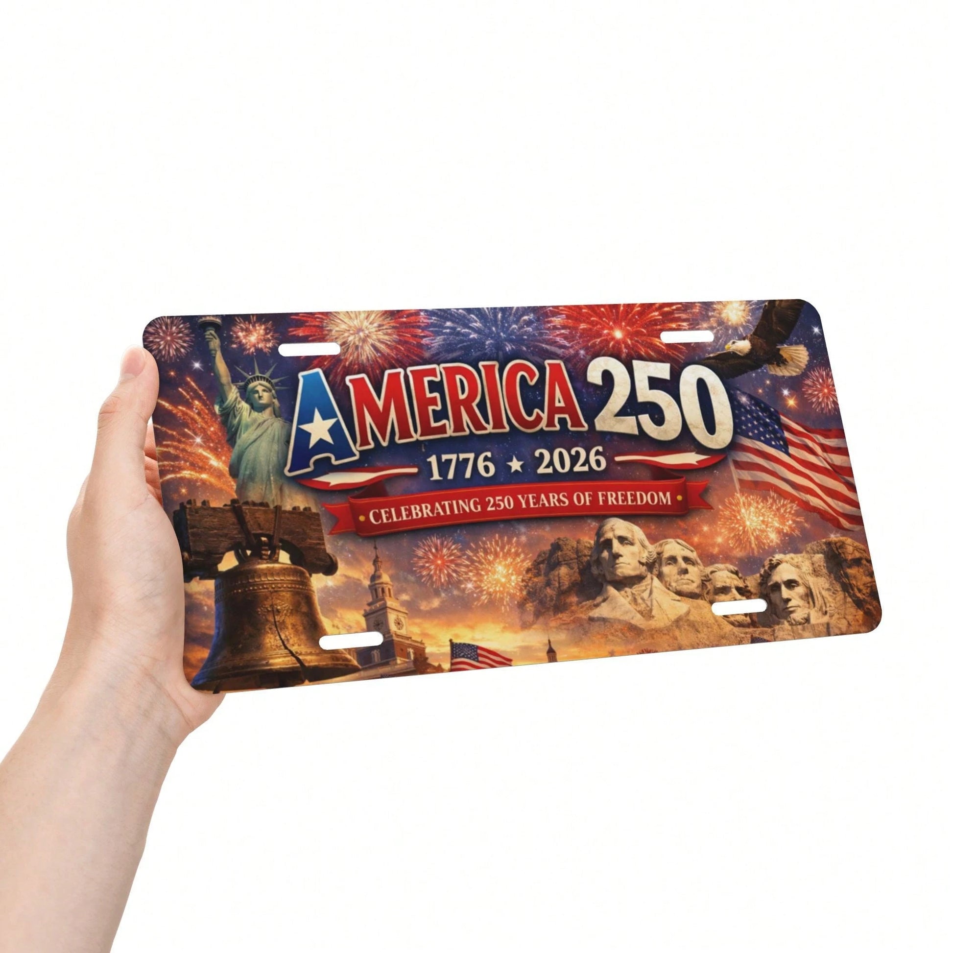 Car Plate For Decorative Purposes Only- 1 Piece 2D Flat Plate Designed For Men's And Women's License Plate Covers And Frames, 250th Anniversary American Front License Plate, Aluminum Decorative Plate