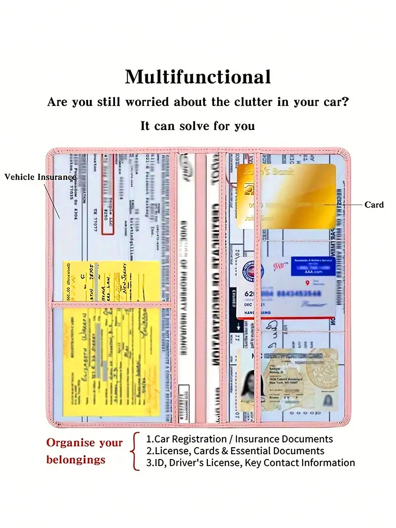 Car Registration And Insurance Card Holder, Vehicle License Document Glove Box Compartment Organizer, Interior Car Accessories