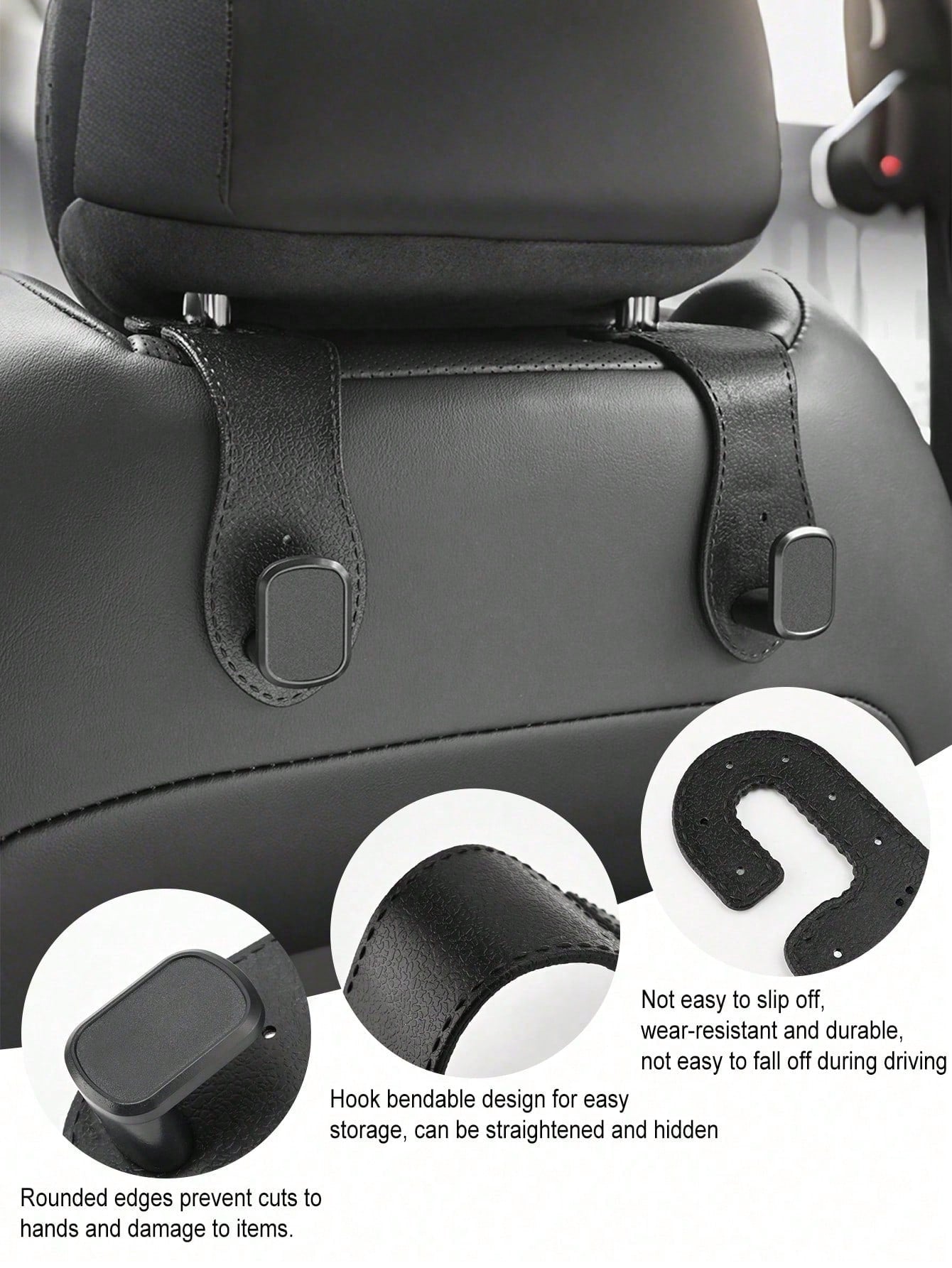 Car Seat Back Storage Hooks, Hidden Metal Hook Design- Made Of Rubber Leather Material, Suitable For Various Car Models