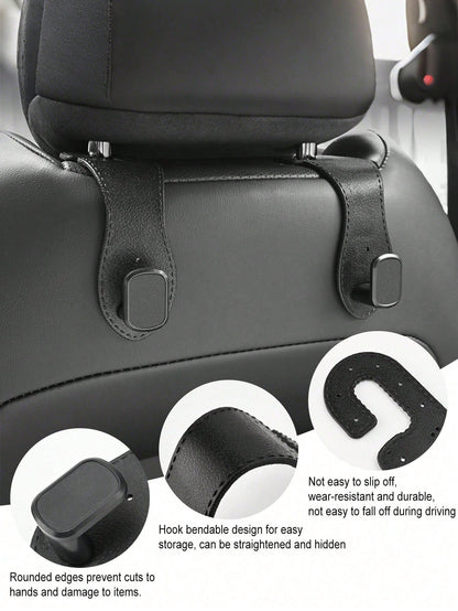 Car Seat Back Storage Hooks, Hidden Metal Hook Design- Made Of Rubber Leather Material, Suitable For Various Car Models