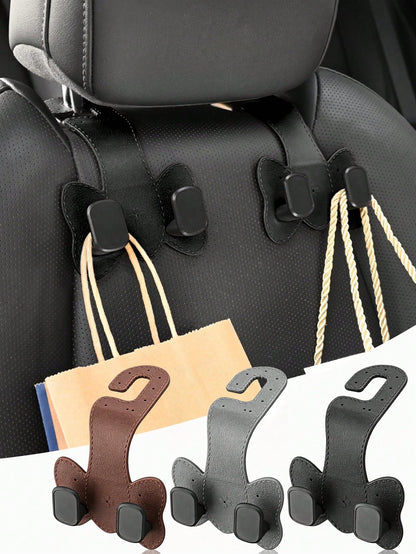 Car Seat Back Storage Hooks, Hidden Metal Hook Design- Made Of Rubber Leather Material, Suitable For Various Car Models
