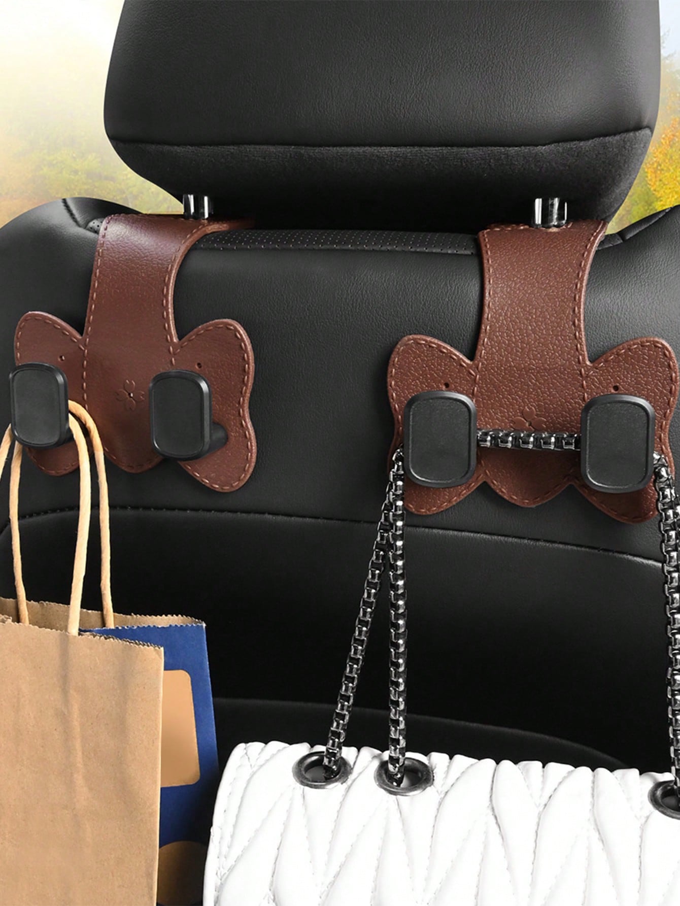 Car Seat Back Storage Hooks, Hidden Metal Hook Design- Made Of Rubber Leather Material, Suitable For Various Car Models